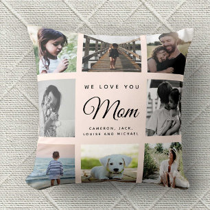 Modern Chic WE LOVE YOU Mom Family Photo Collage Throw Pillow