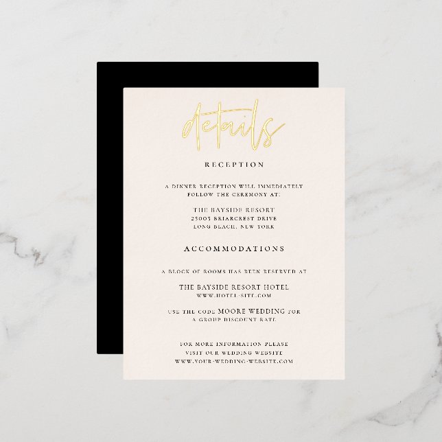 Modern Chic Wedding Details Foil Enclosure Card (Front/Back)