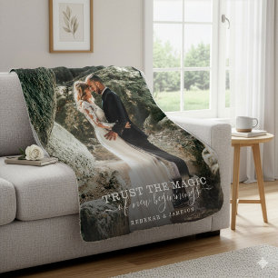 Modern Chic Wedding Love Couple Trust Magic Photo Sherpa Blanket