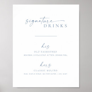 Modern Chic Wedding Signature Drinks Sign | Blue