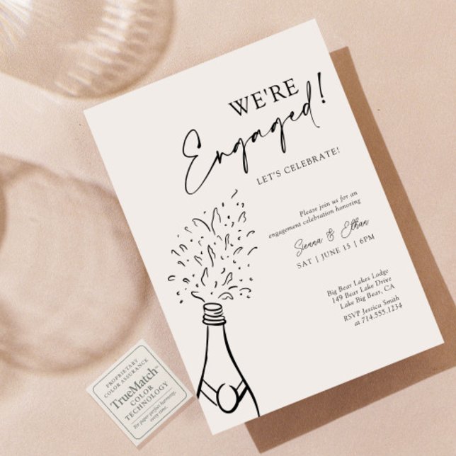 Modern Chic We're Engaged Black Champagne Party Invitation (Creator Uploaded)