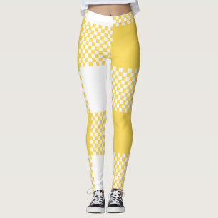 Modern Chic White and Yellow Plaid Leggings