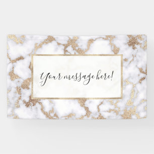 Modern Chic White Gold Foil Marble Pattern Banner