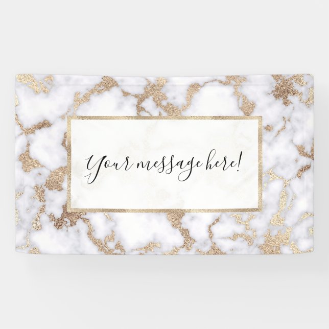 Modern Chic White Gold Foil Marble Pattern Banner (Horizontal)