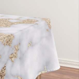 Modern Chic White Gold Foil Marble Pattern Tablecloth