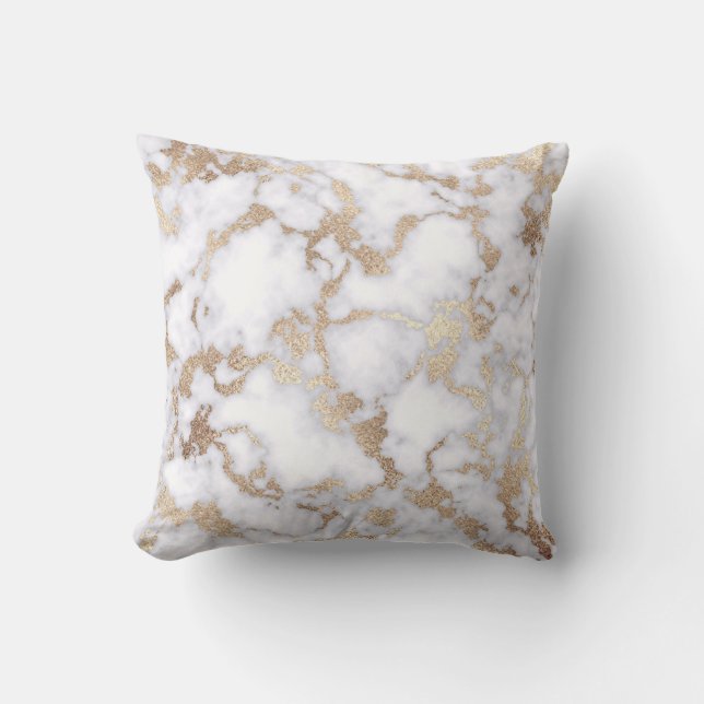 Modern Chic White Gold Foil Marble Pattern Throw Pillow (Front)