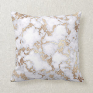 Modern Chic White Gold Foil Marble Pattern Throw Pillow