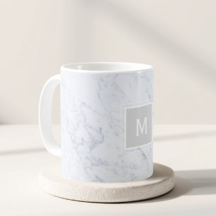 Modern Chic White Marble Custom Monogram Coffee Mug