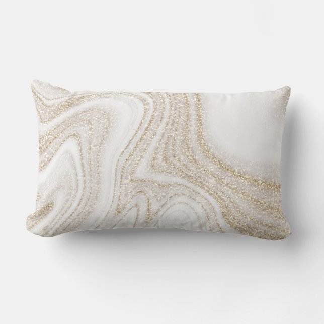 Modern chic white marble gold glitter lumbar pillow (Front)