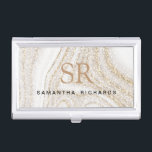 Modern chic white marble gold glitter monogram business card holder<br><div class="desc">Modern chic white marble gold glitter monogram business card case</div>