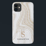 Modern chic white marble gold glitter monogram iPhone 11 case<br><div class="desc">Modern chic white marble gold glitter monogram  iPhone 11 Case</div>