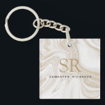 Modern chic white marble gold glitter monogram keychain<br><div class="desc">Modern chic white marble gold glitter monogram keychain</div>