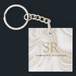Modern chic white marble gold glitter monogram keychain<br><div class="desc">Modern chic white marble gold glitter monogram keychain</div>