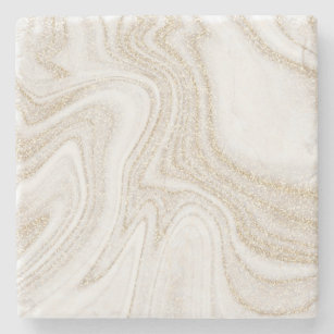 Modern chic white marble gold glitter stone coaster