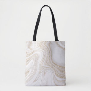 Modern chic white marble gold glitter tote bag