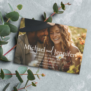  modern chic white typography wedding photo  invitation