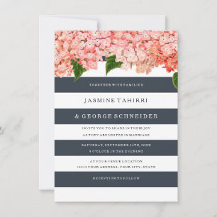 MODERN Chic Wide Stripes Vintage Hydrangea Floral Invitation