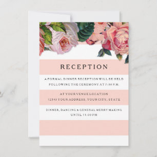 MODERN Chic Wide Stripes w Roses, Reception Invite