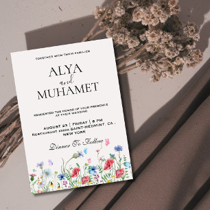 Modern chic wild flowers ivory wedding  invitation