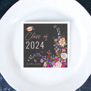 Modern chic wild flowers script class graduation  napkin