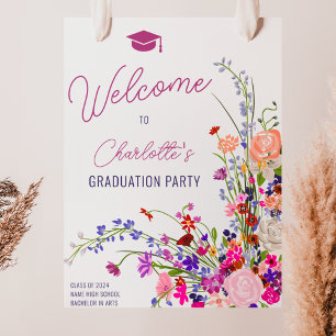 Modern chic wildflower script welcome graduation poster