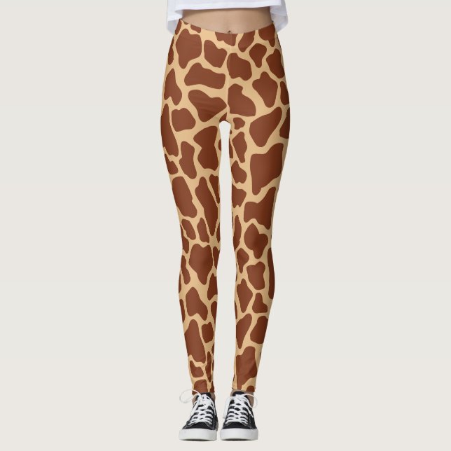 Modern Chic Wildlife Giraffe Animal Print Pattern Leggings (Front)