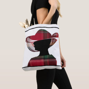 Modern Chic Woman Madras Hat Personalize Tote Bag