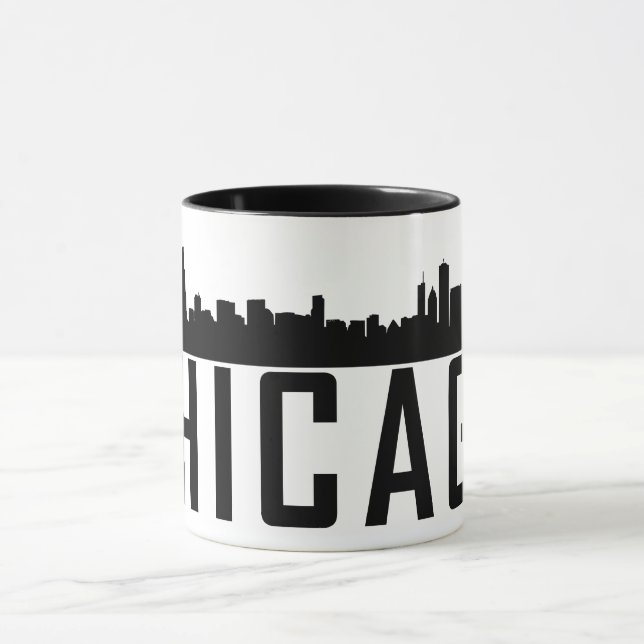 Modern Chicago City Panoramic Skyline Silhouette Mug (Center)