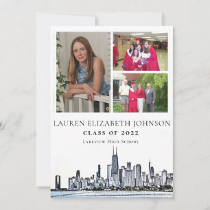 Modern Chicago Skyline 3 Photo Collage Graduation Announcement
