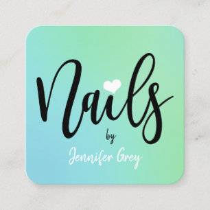 Modern chick mint blue green gradient nails square business card