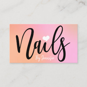 Modern chick peach pink gradient nails business card