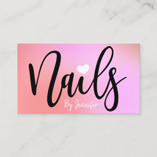 Modern chick pink & purple gradient nails business card (Front)