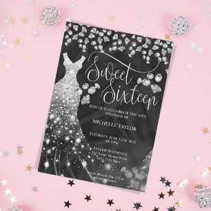 Modern Chick Silver Glitter Sweet 16 Invitation