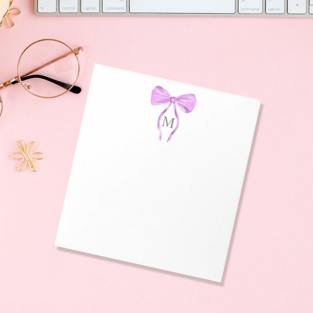Modern Chick Watercolor Bow Monogram Notepad (bow monogram)