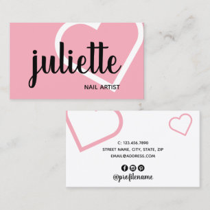 Modern chick white black & pink nail artist business card