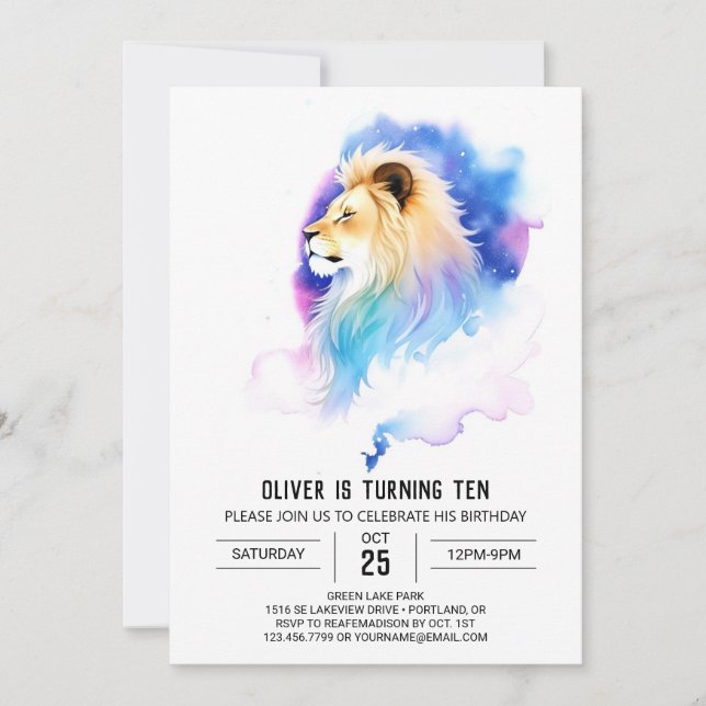  Modern Children Lion Birthday Invitation (Front)