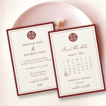 Modern Chinese Champagne Red Save The Date