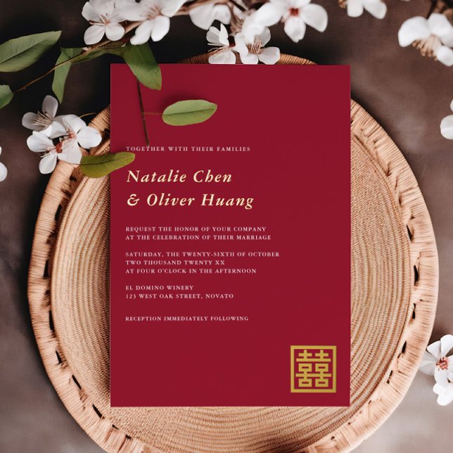 Modern Chinese Double Happiness Wedding Red + Gold (Creator Uploaded)