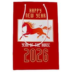 Modern Chinese Fire Horse New Year 2026  Medium Gift Bag