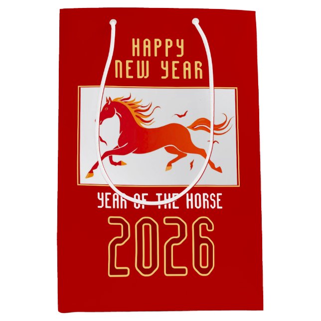 Modern Chinese Fire Horse New Year 2026  Medium Gift Bag (Front)
