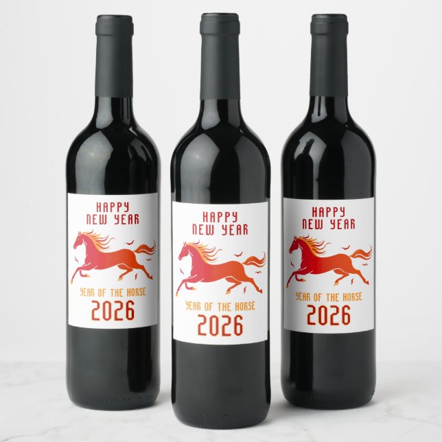 Modern Chinese Horse New Year 2026  Wine Label (Bottles)