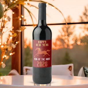 Modern Chinese Horse New Year 2026 Wine Label
