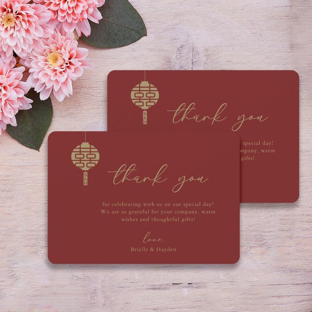 Modern Chinese Lantern Monogram Red Thank You   Invitation (Creator Uploaded)