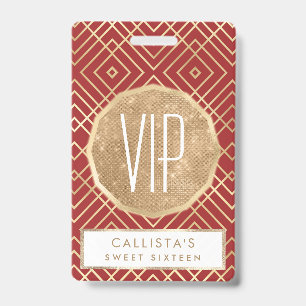 Modern Chinese Red Art Deco Geometric Pattern Badge