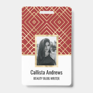 Modern Chinese Red Art Deco Geometric Pattern Badge