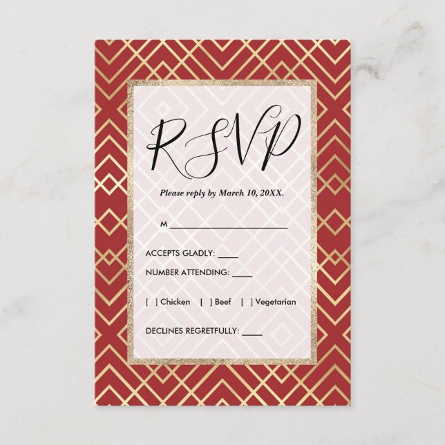 Modern Chinese Red Art Deco Geometric Pattern Enclosure Card (Front)