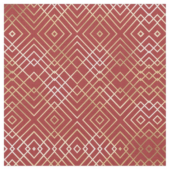 Modern Chinese Red Art Deco Geometric Pattern Fabric (Close Up)