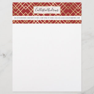Modern Chinese Red Art Deco Geometric Pattern Letterhead