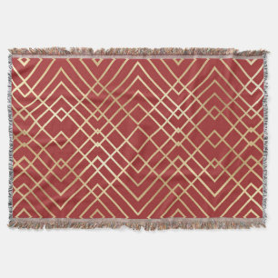 Modern Chinese Red Art Deco Geometric Pattern Throw Blanket