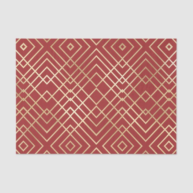 Modern Chinese Red Art Deco Geometric Pattern Tissue Paper (Front)